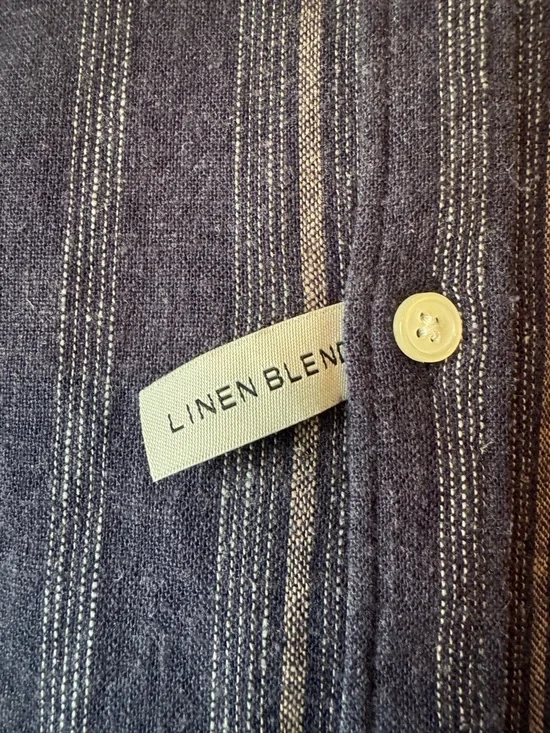 Johnny Bigg Blue Everett Stripe Linen Blend Button-Down Shirt XL NWT - Picture 3 of 7